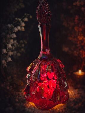 Fenton Ruby Red Carnival Glass Bell Lily of the Valley Temple Bell Vintage
